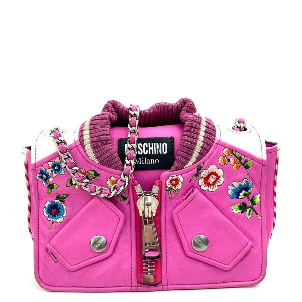 Floral MOSCHINO Couture Jeremy Scott Violet Biker Jacket Leather Shoulder Bag